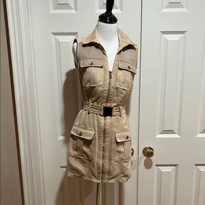 Bebe Beige Sleeveless Vest with Belt